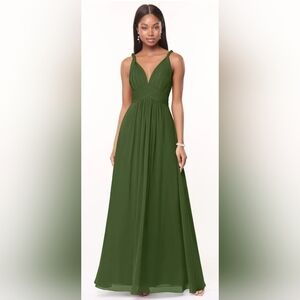 Azazie Green Pleated Maxi Sundress for Wedding Guest